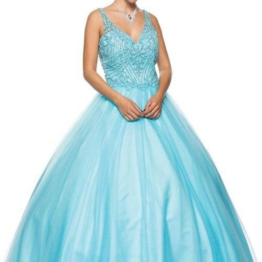 V-Neck Ballgown Shape Long Evening Dress JT336